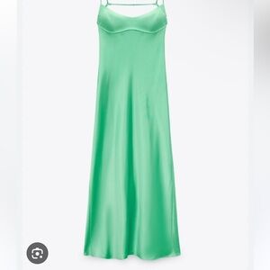 NWT Zara Mint Green Strappy Satin Dress